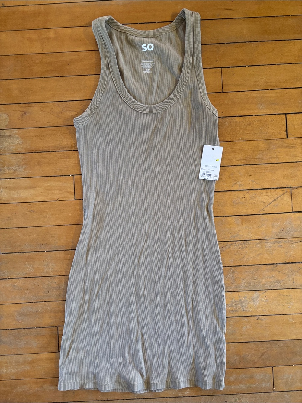 NWT SO Sleeveless Ribbed Tank Dress in Taupe Beige